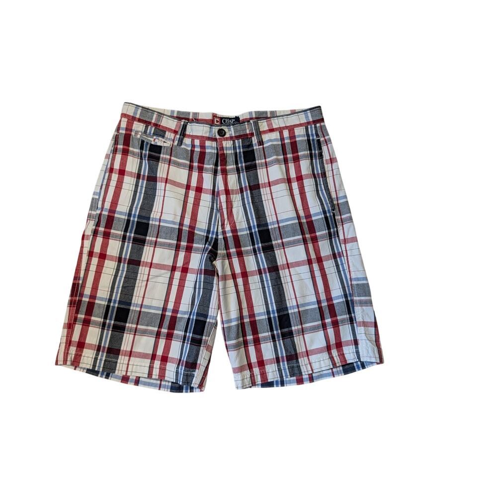 CHAPS Mens Shorts, 34, Patriotic Red, White & Blue Plaid; 4th of July; Cotton